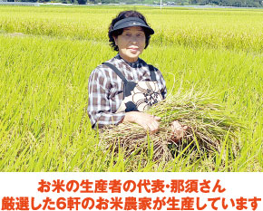 お米の生産者の代表・那須さん 厳選した6件のお米農家が生産しています